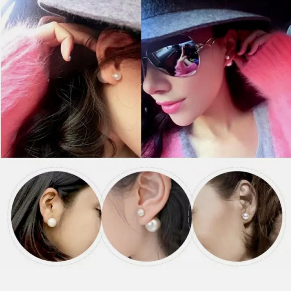 Large Oversized Double Ball Satin Matte Light Yellow Shell Pearl Stud Earrings - Picture 11 of 16